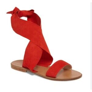 Seychelles Cruisin Ankle Wrap Sandals Womens Sz 9 Red Suede Boho Beach Gladiator